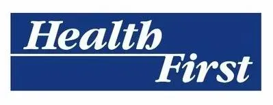 A blue sign that says `` health first '' on it.