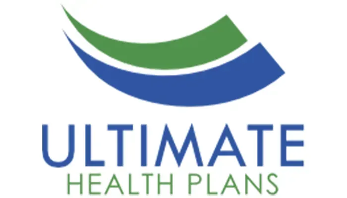 A blue and green logo for ultimate health plans