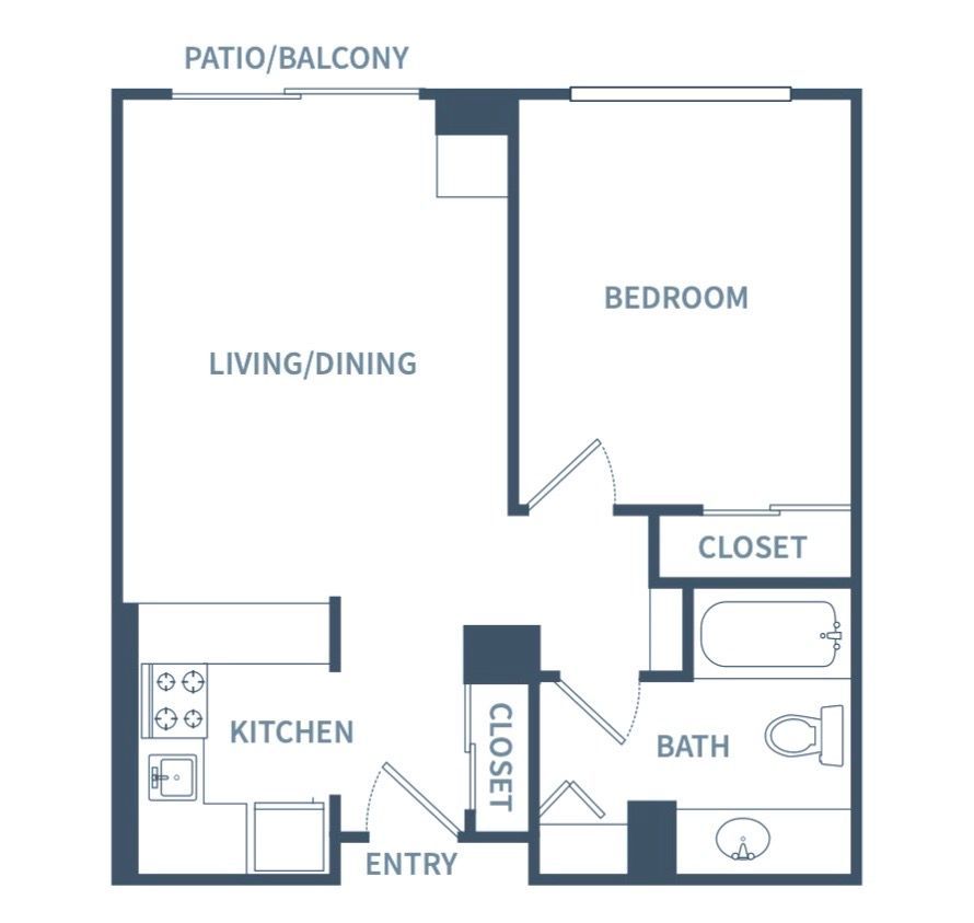 One bedroom floor plan layout at Waterford Estates.