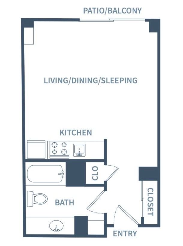 Studio floor plan layout at Waterford Estates.