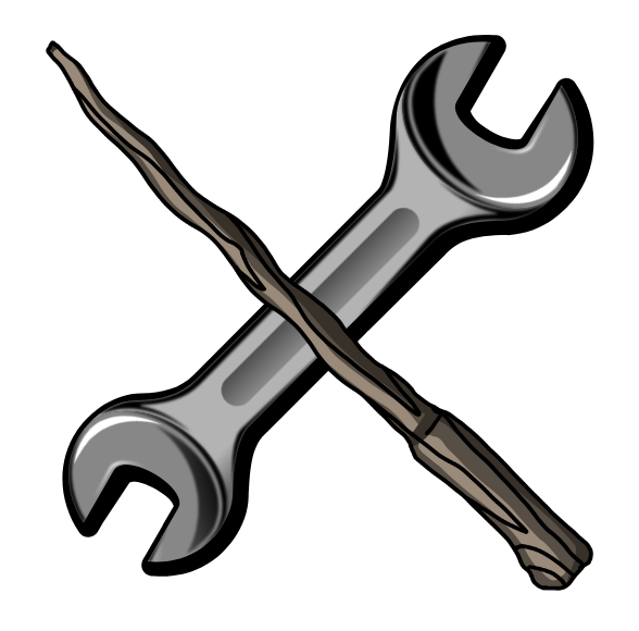 A wrench and a stick crossed over each other