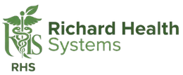 Logo for Richard Health Systems: a caduceus symbol integrated with the letters RHS in green, followed by the company name.