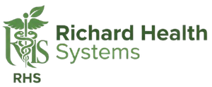 Logo for Richard Health Systems: a caduceus symbol integrated with the letters RHS in green, followed by the company name.