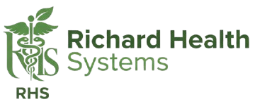 Logo for Richard Health Systems: a caduceus symbol integrated with the letters RHS in green, followed by the company name.