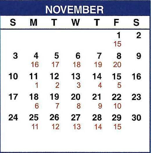 Calendar of November 2022 delivery schedule.