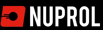 A red and white logo for nuprol on a black background
