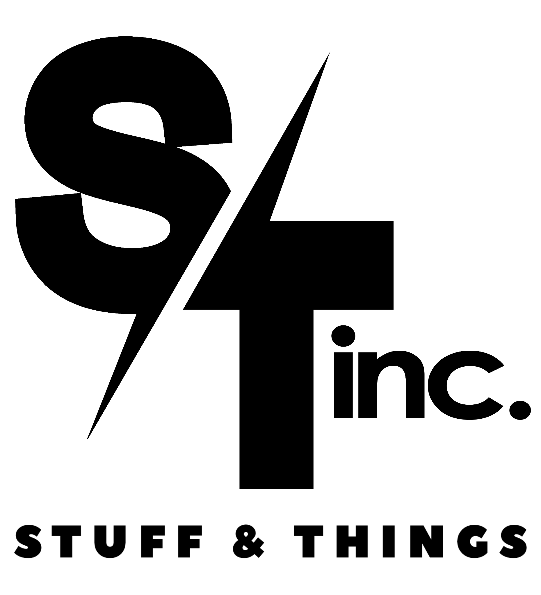 A black and white logo for stuff and things inc.
