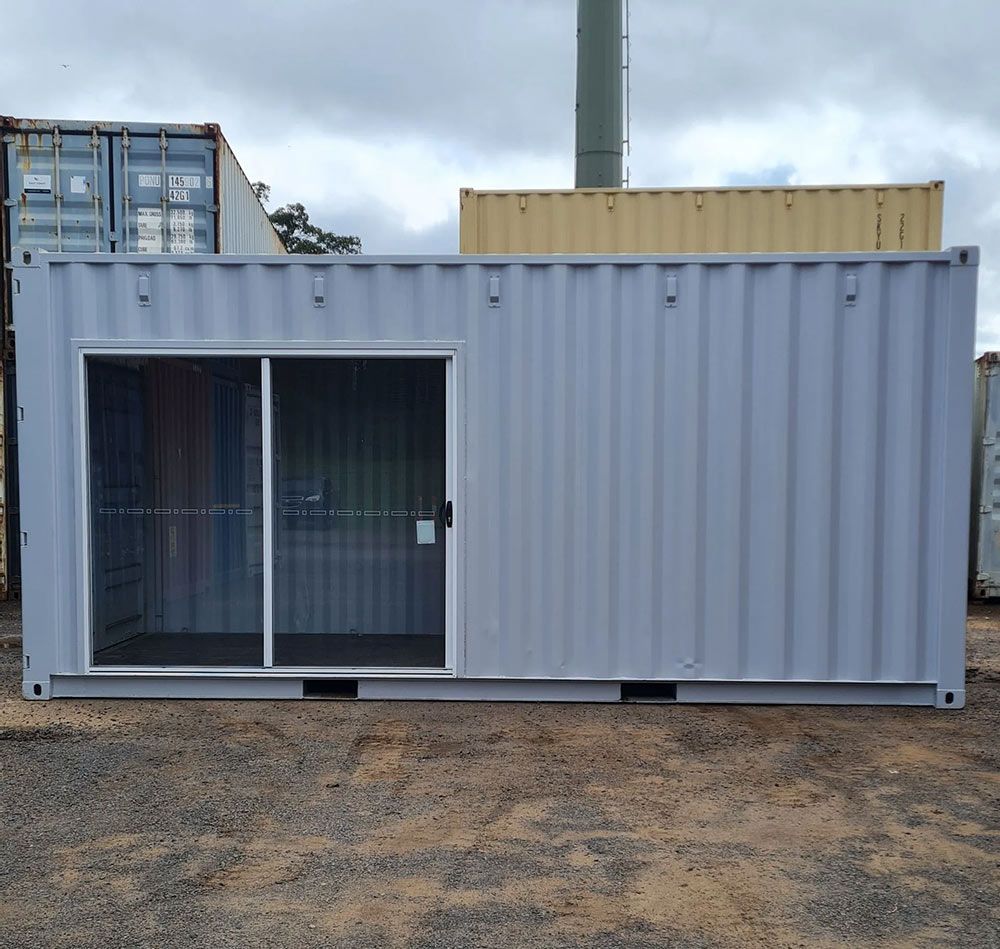 A Shipping Container With a Sliding Glass Door — East Coast Containers Shipping Containers and Transport in Chevallum, QLD