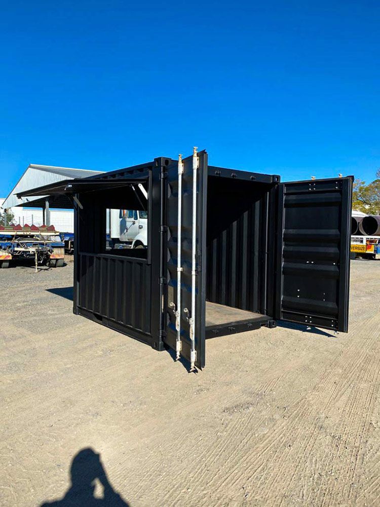 Black Shipping Container with Open Doors — East Coast Containers Shipping Containers and Transport in Brisbane, QLD