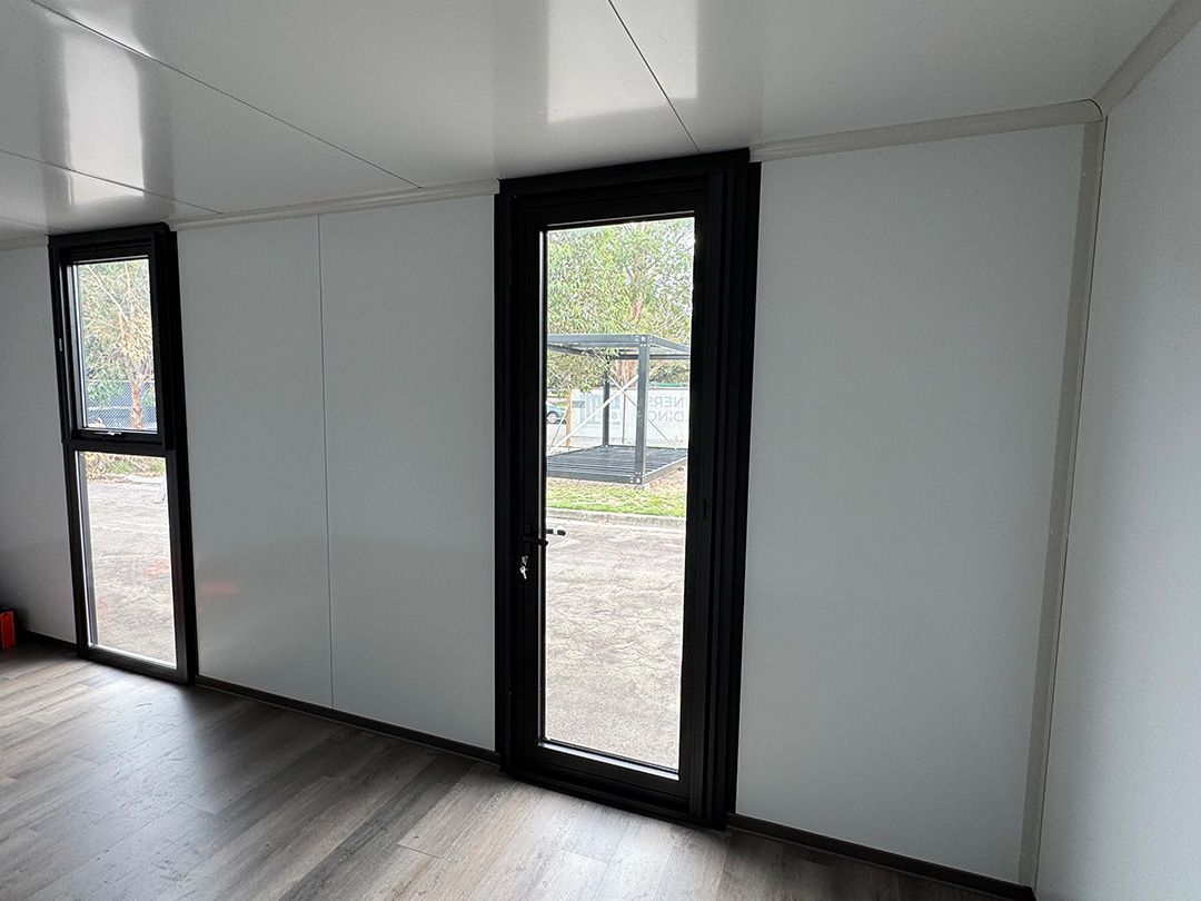 A shipping container that has been converted into an office