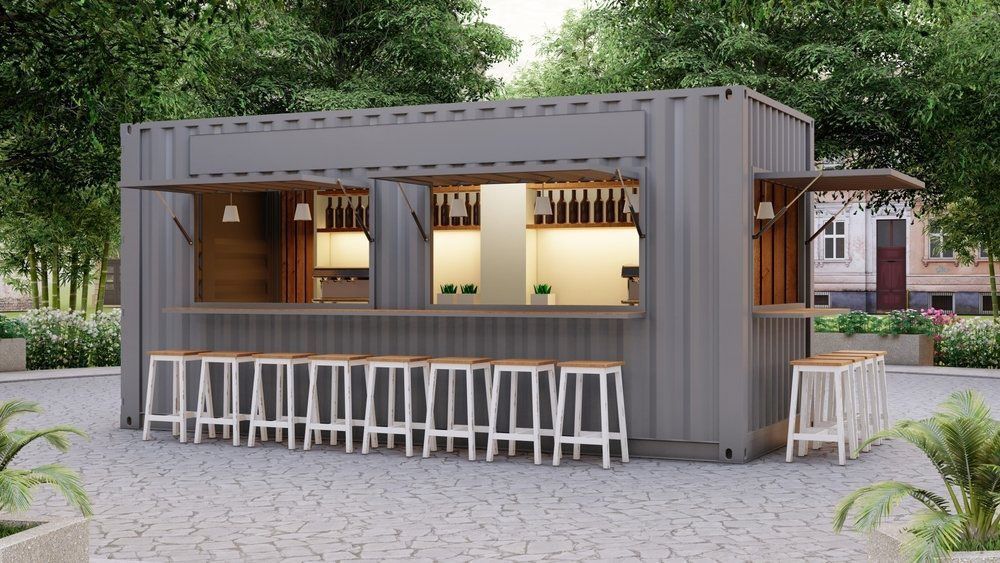 Gray Building with Bar and Stools in a Park — East Coast Containers Shipping Containers and Transport in Gold Coast, QLD