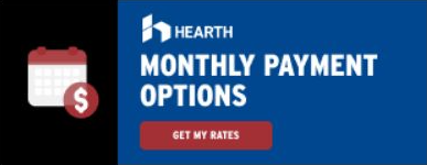 Ad for Hearth, offering monthly payment options. Features a calendar with a dollar sign.