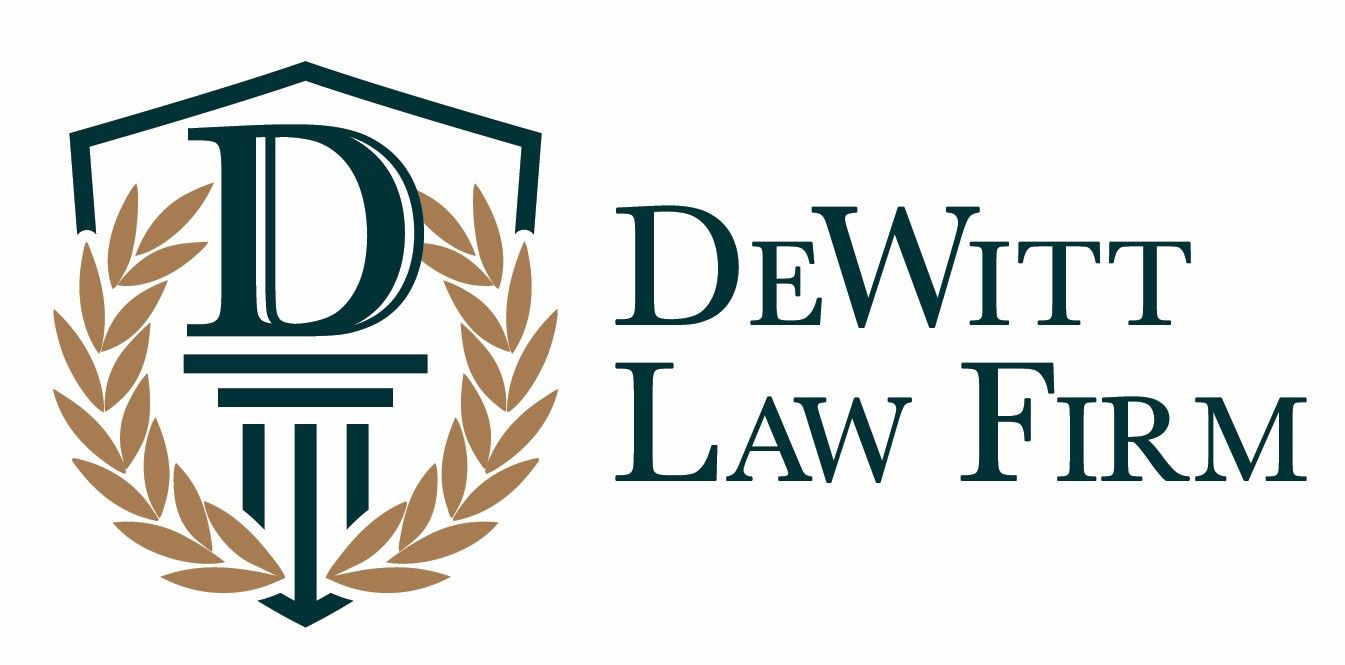 Logo for The DeWitt Firm: shield with "D" and laurel wreath. Text: "THE DeWitt FIRM".