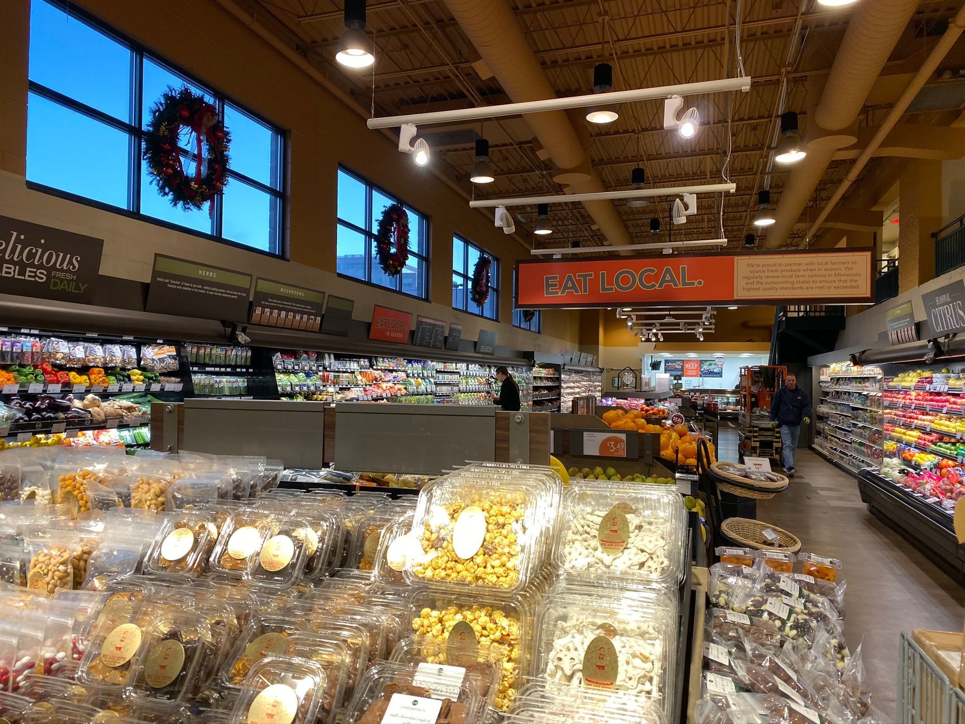 The inside of a grocery store filled with lots of food