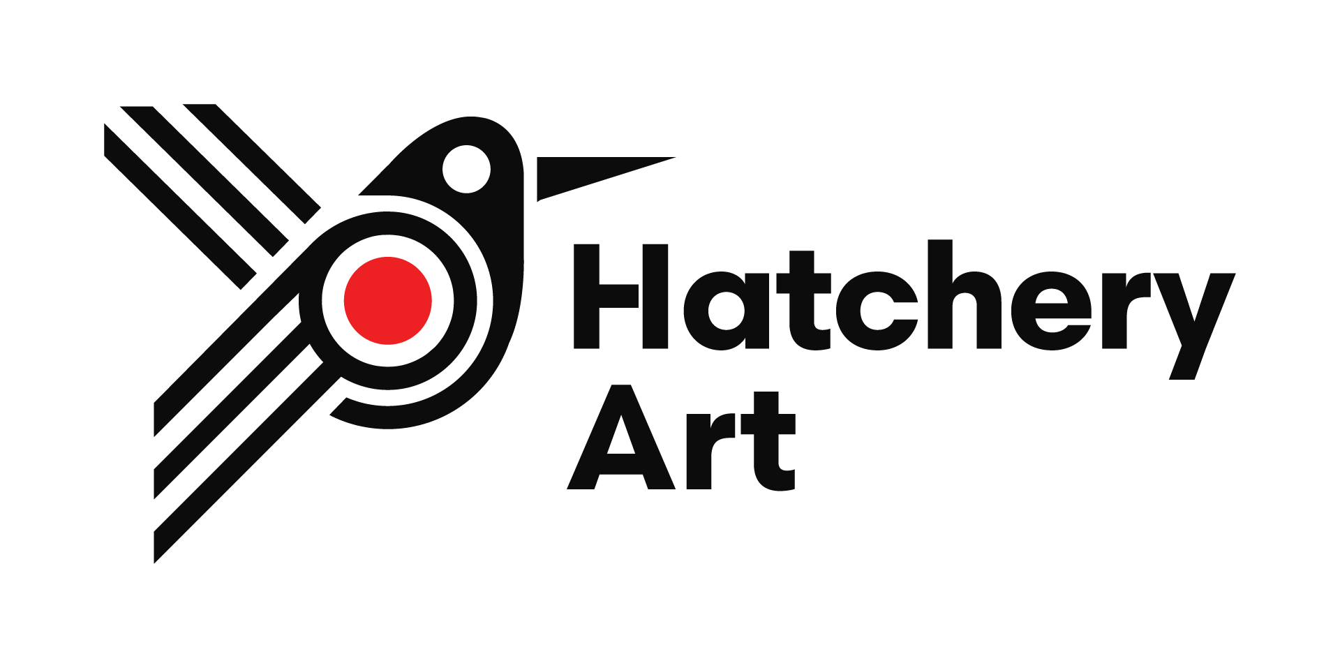 The logo for hatchery art is a hummingbird with a red spot on its head.