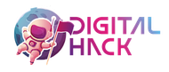 Um logotipo para hack digital com um astronauta segurando uma bandeira.