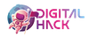 Um logotipo para hack digital com um astronauta segurando uma bandeira.