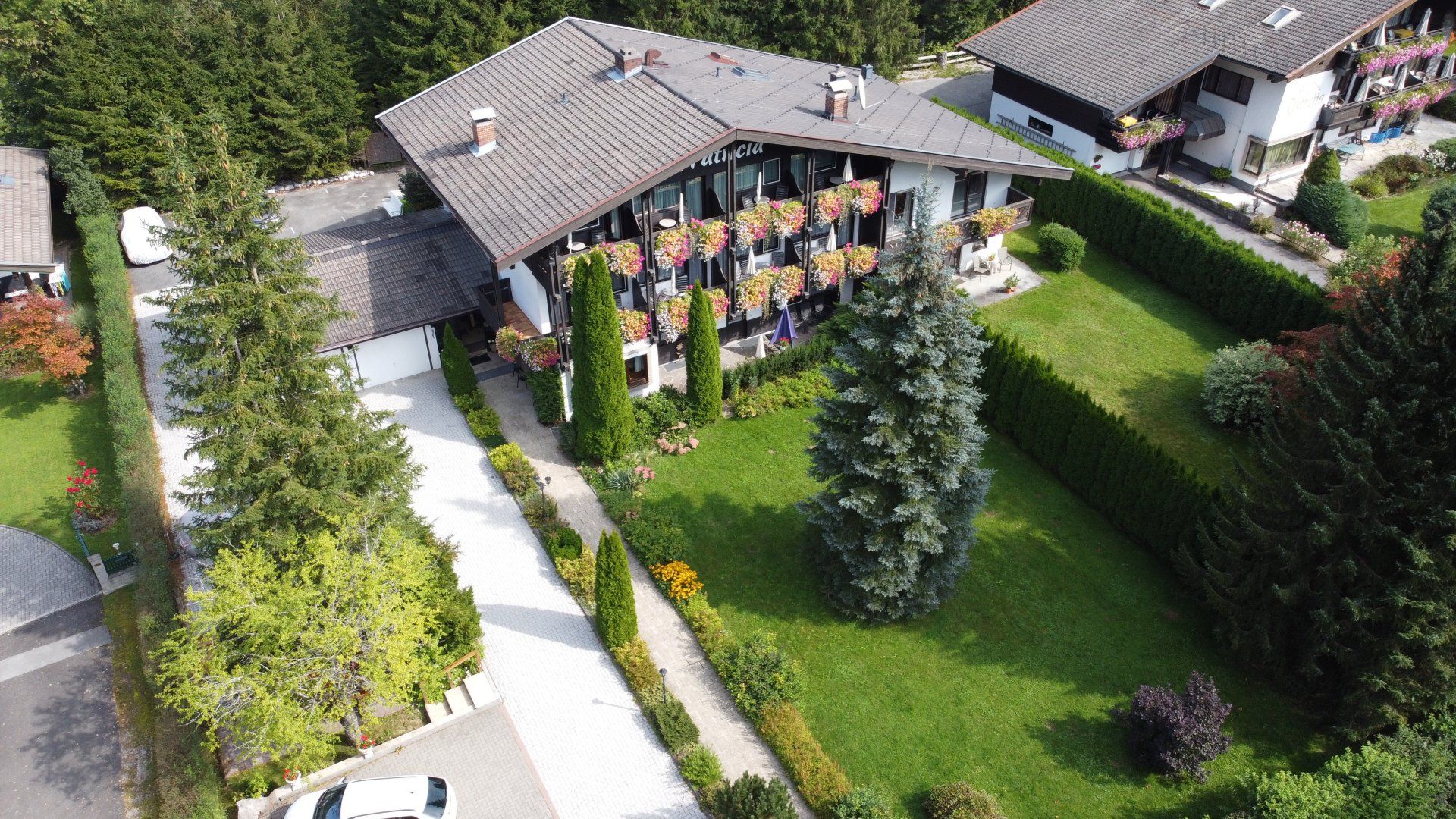 an aerial view of Haus Patricia and beautiful garden