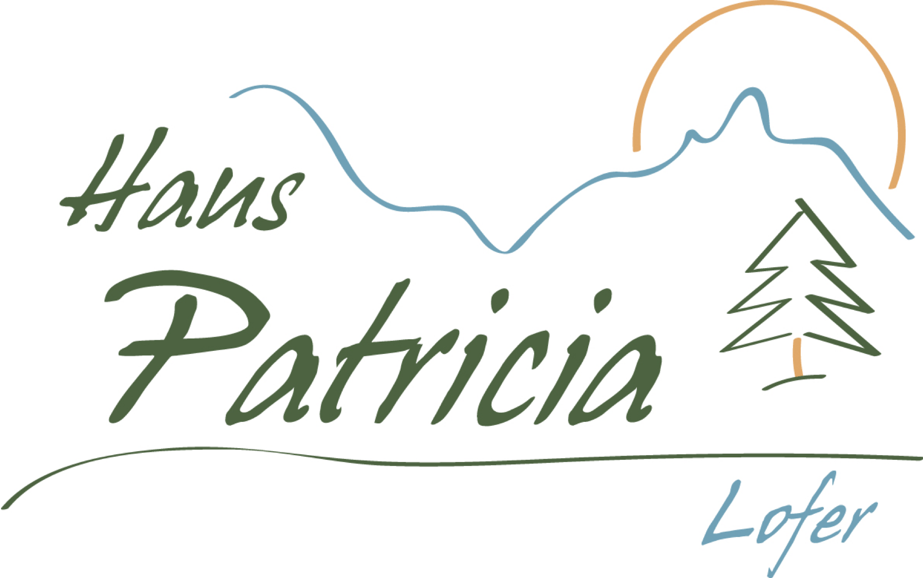 A logo for haus patricia lofer with a mountain in the background