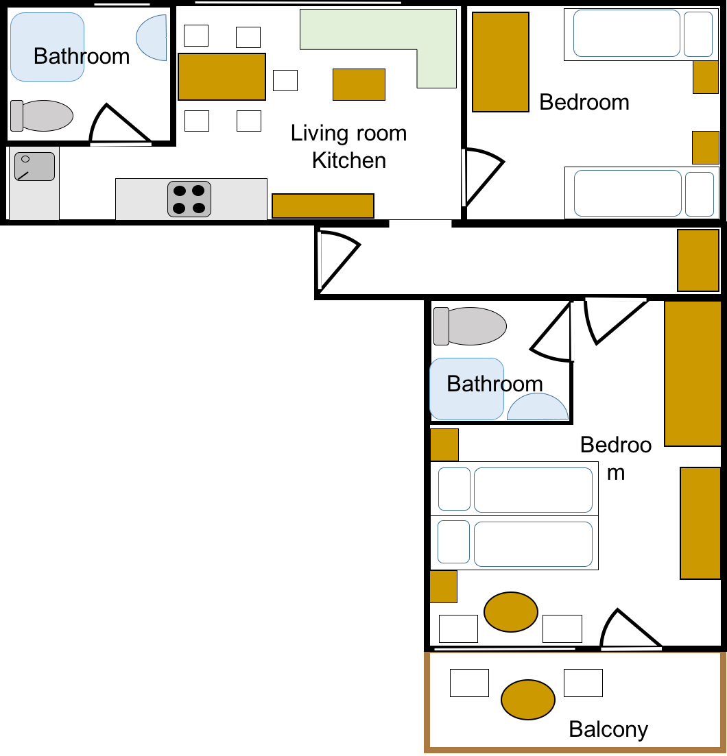 floor plan of apartment with two bedrooms and two bathrooms