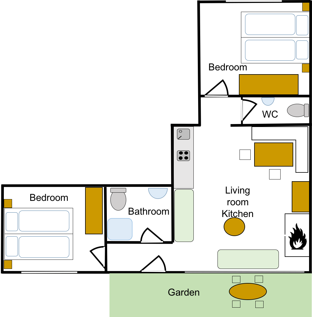 floor plan of apartment with two bedrooms and terrace