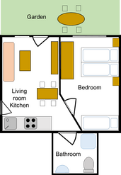 floor plan of apartment with one bedroom and terrace
