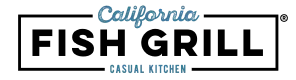 Logo for California Fish Grill, black text, blue "California", white box.