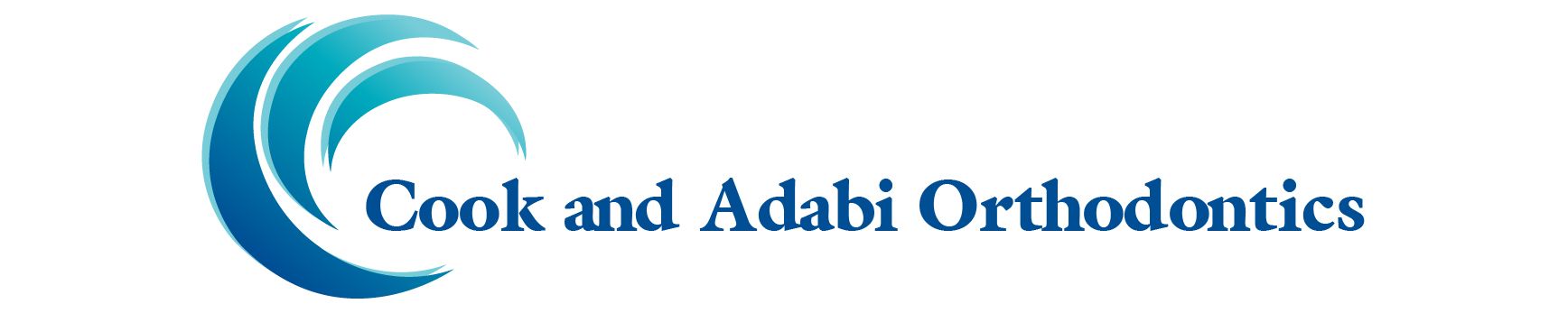 Cook and Adabi Orthodontics logo. Blue and teal swirly design on the left, name on the right.