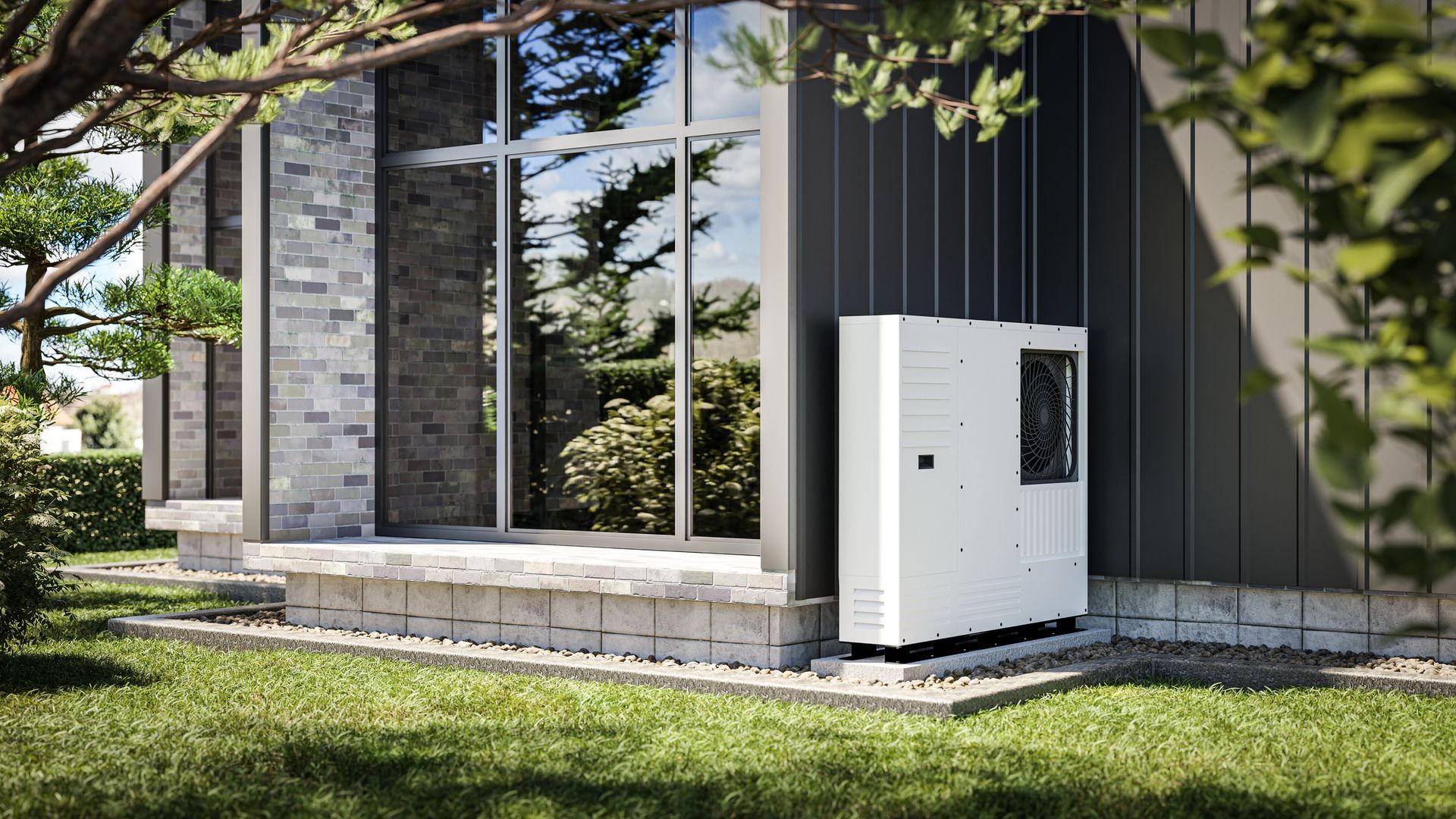 A modern heat pump installed outside a Florida home, showcasing its eco-friendly and energy-efficien