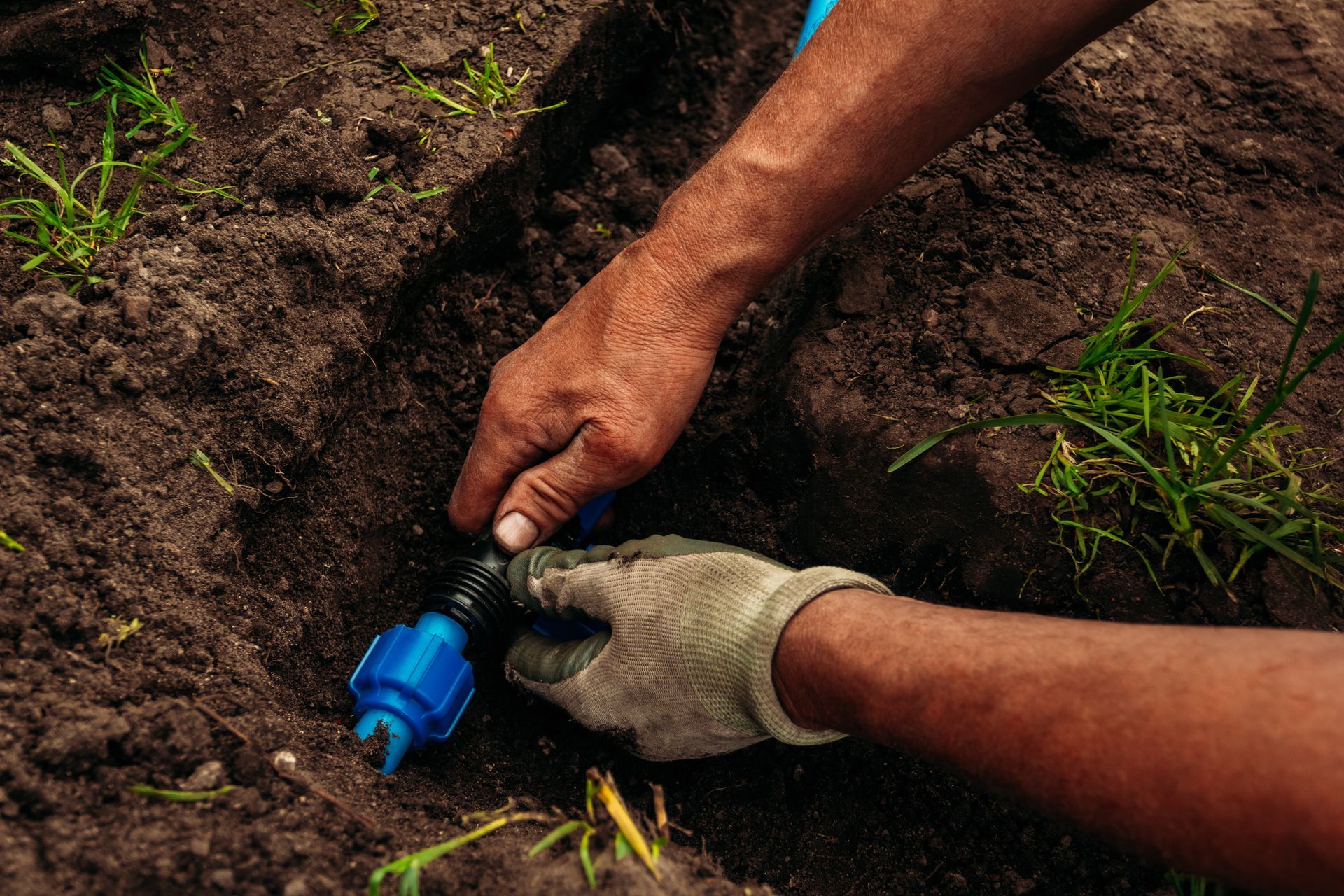A person is digging in the dirt with a shovel.