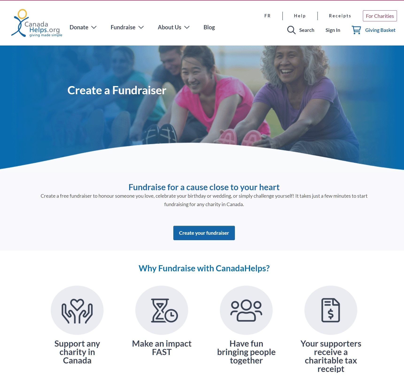 A screenshot of a website that says create a fundraiser.