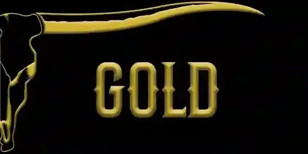 Gold text with a longhorn silhouette on a black background