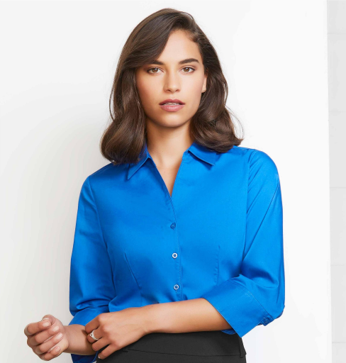 Beautiful Woman Wearing Blue Corporate Long Sleeve Shirt— Screen Printer in Dubbo, NSW