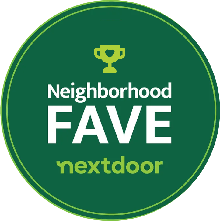 Green Neighborhood Fave badge from nextdoor with a trophy icon.