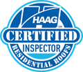 A logo for a certified residential roof inspector