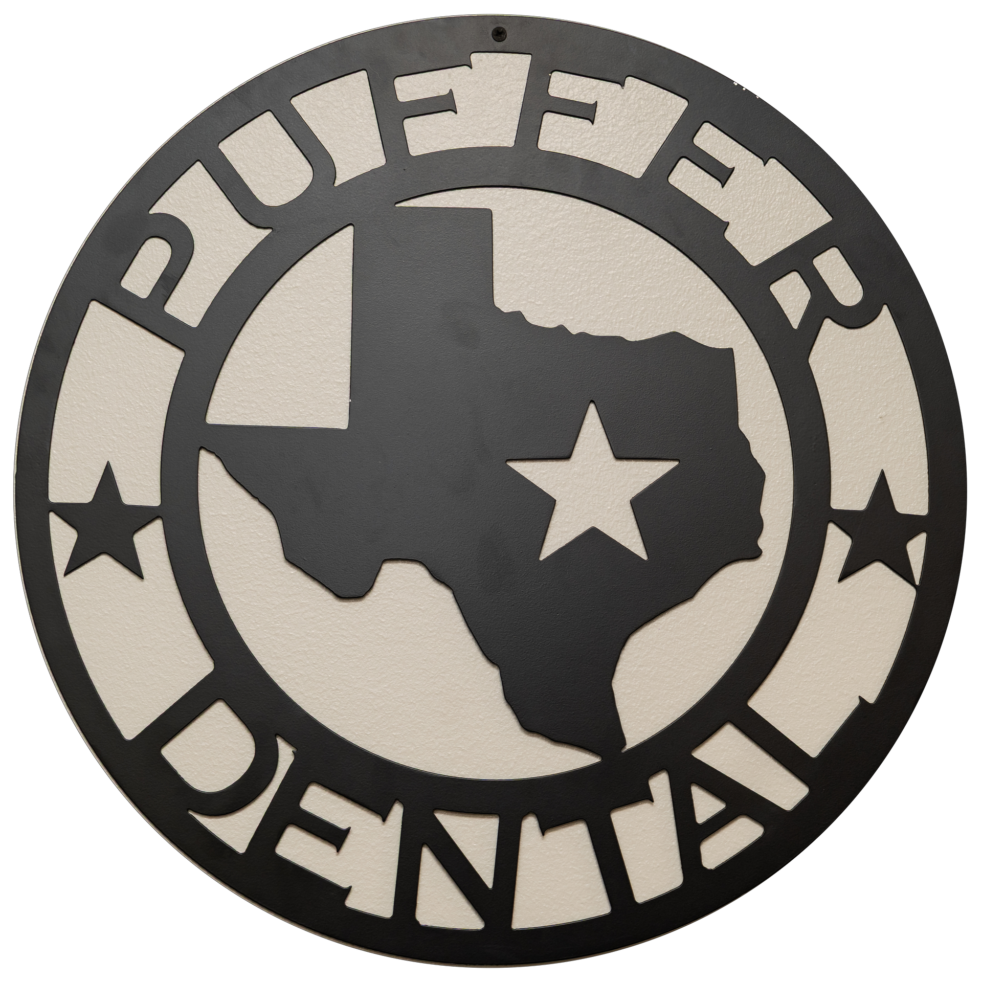 Circular metal sign with 