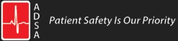 Logo for ADSA with a white heartbeat line inside a red square and the text "Patient Safety Is Our Priority."