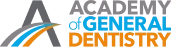 Logo for the Academy of General Dentistry featuring a stylized letter A with blue and orange swooshes.