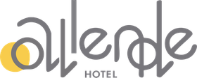 Un logotipo para un hotel con un círculo amarillo en el medio.