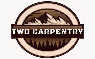 Logo for TWD Carpentry: A mountain range graphic over a forest with the text "TWD Carpentry" in a circular design.