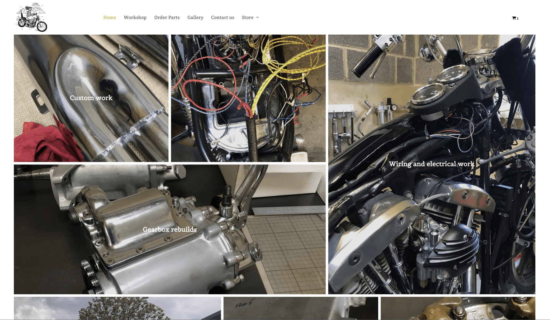 A collage of photos of a motorcycle engine on a website.