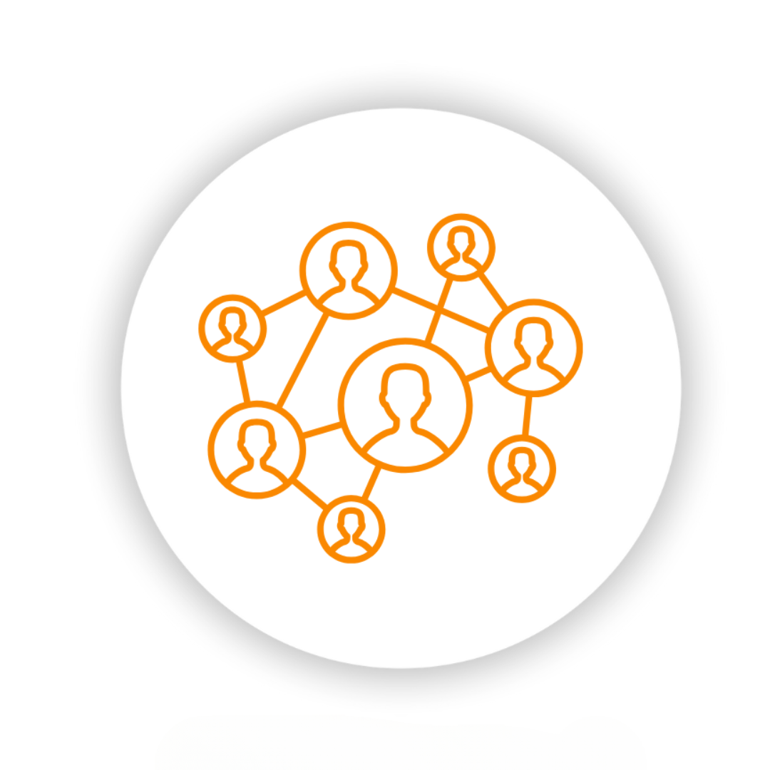 A group of people are connected to each other in a circle.