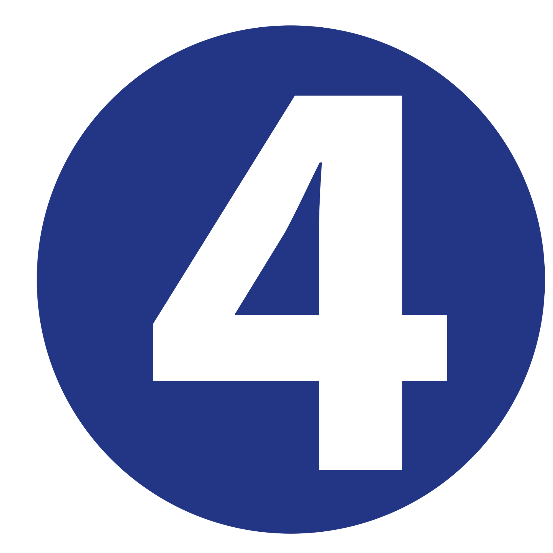A blue circle with the number four inside of it