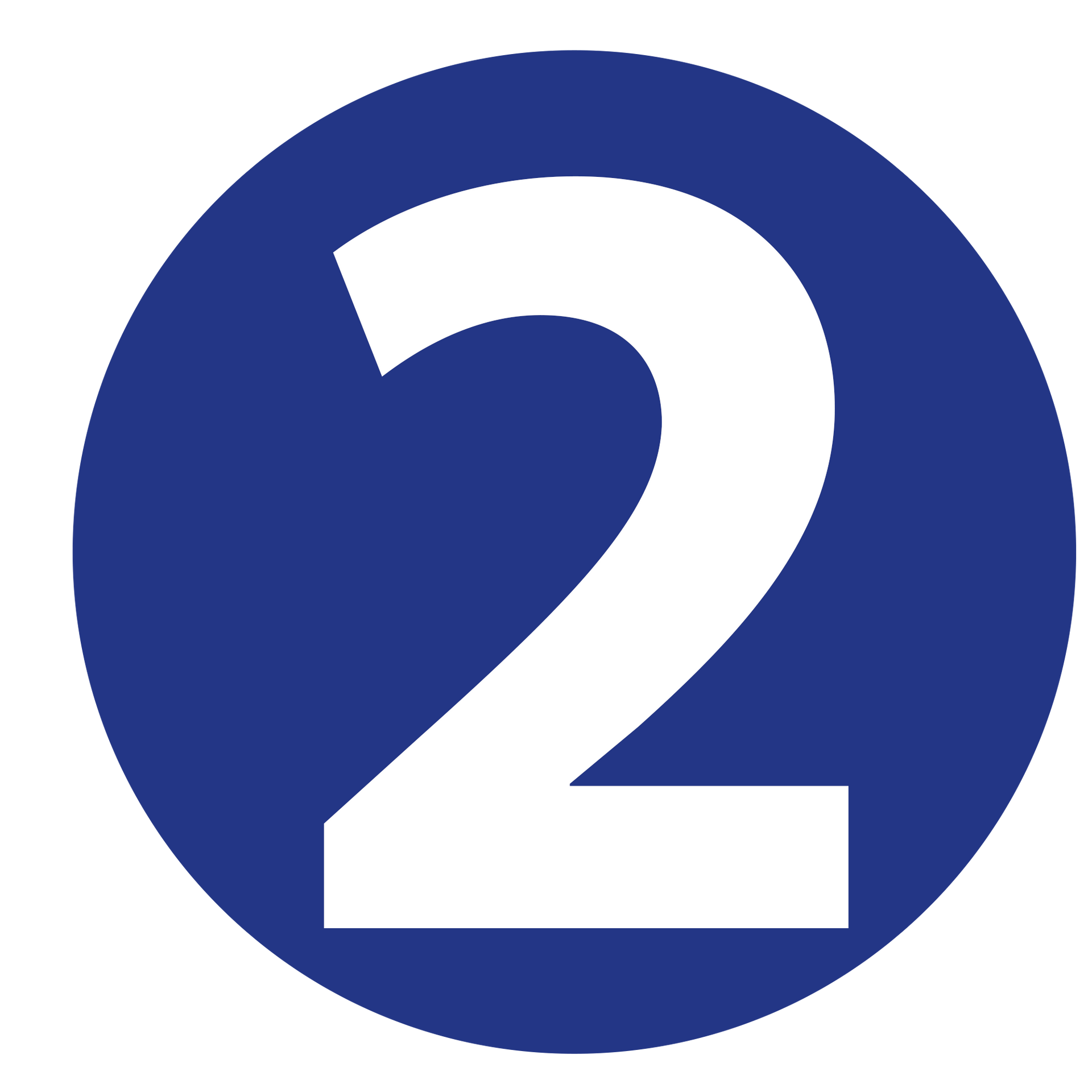 A blue circle with a white number 2 inside of it