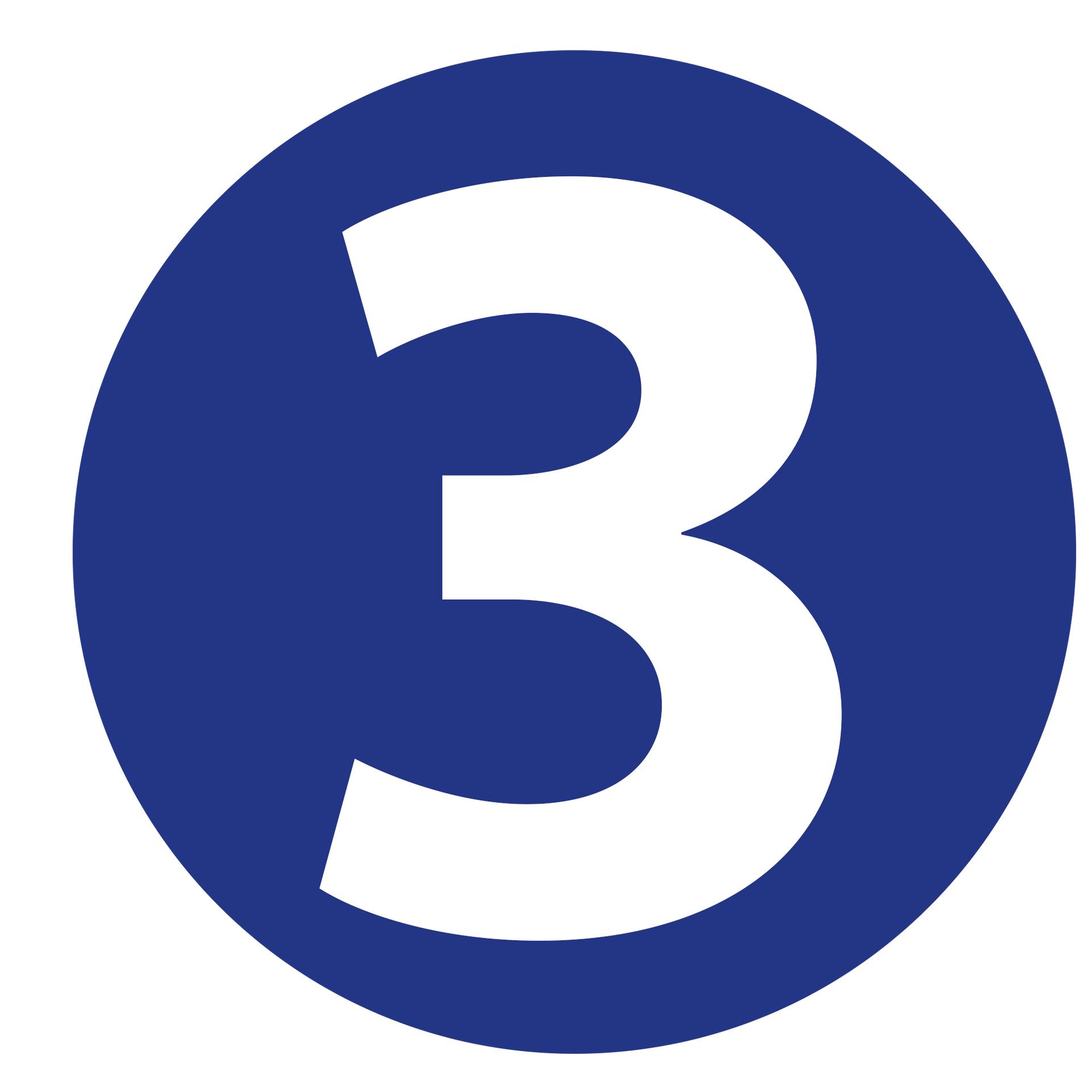 A blue circle with the number three inside of it
