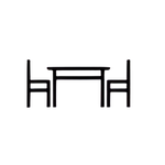 Table with two chairs, outlined in black, likely for dining.