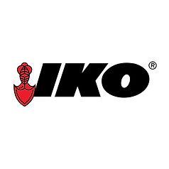 IKO logo: Black letters IKO with a stylized red emblem to the left, and a registered trademark symbol.