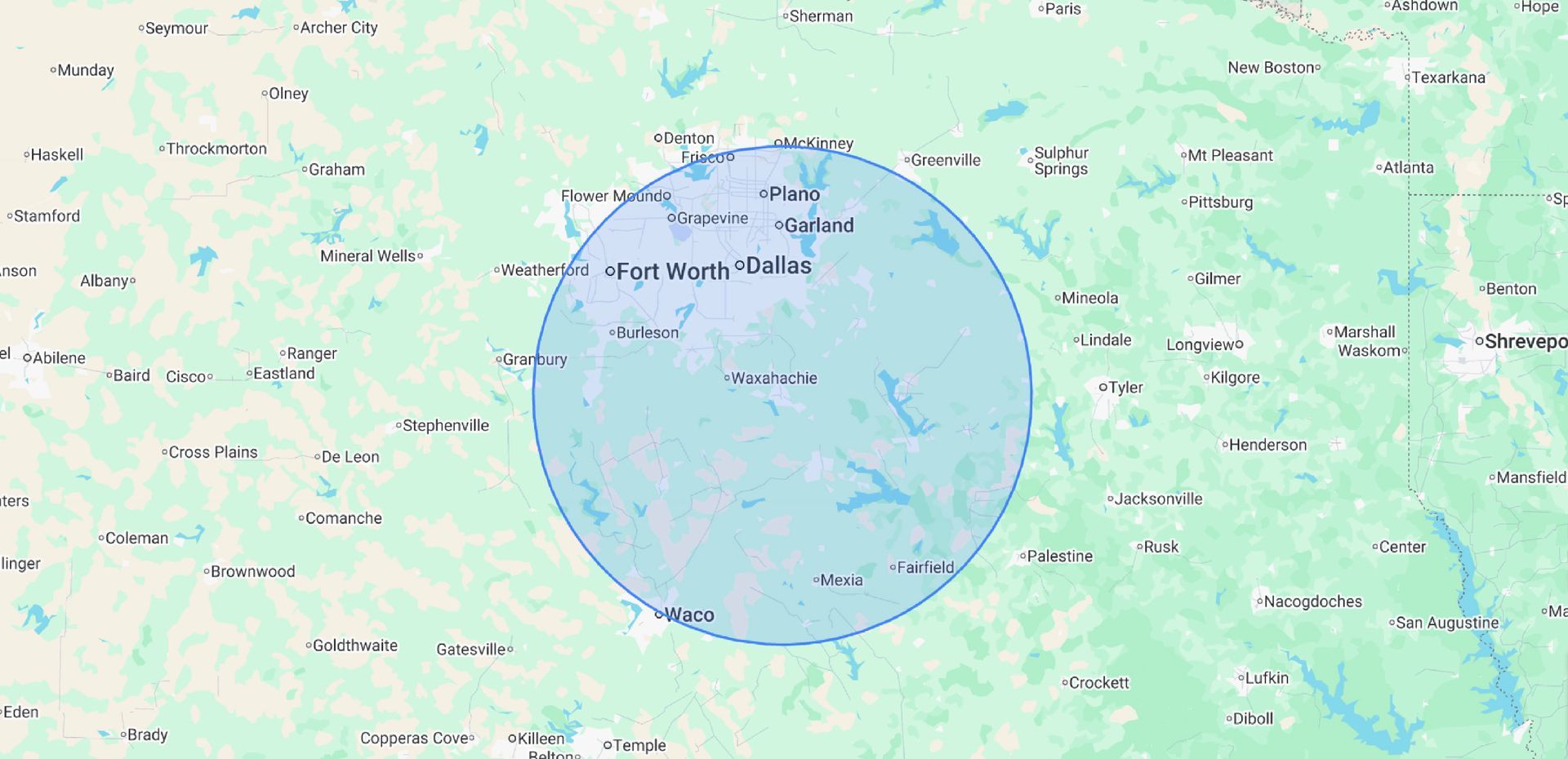 North Texas service area map for custom home builder
