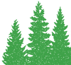 a drawing of three green pine trees on a white background