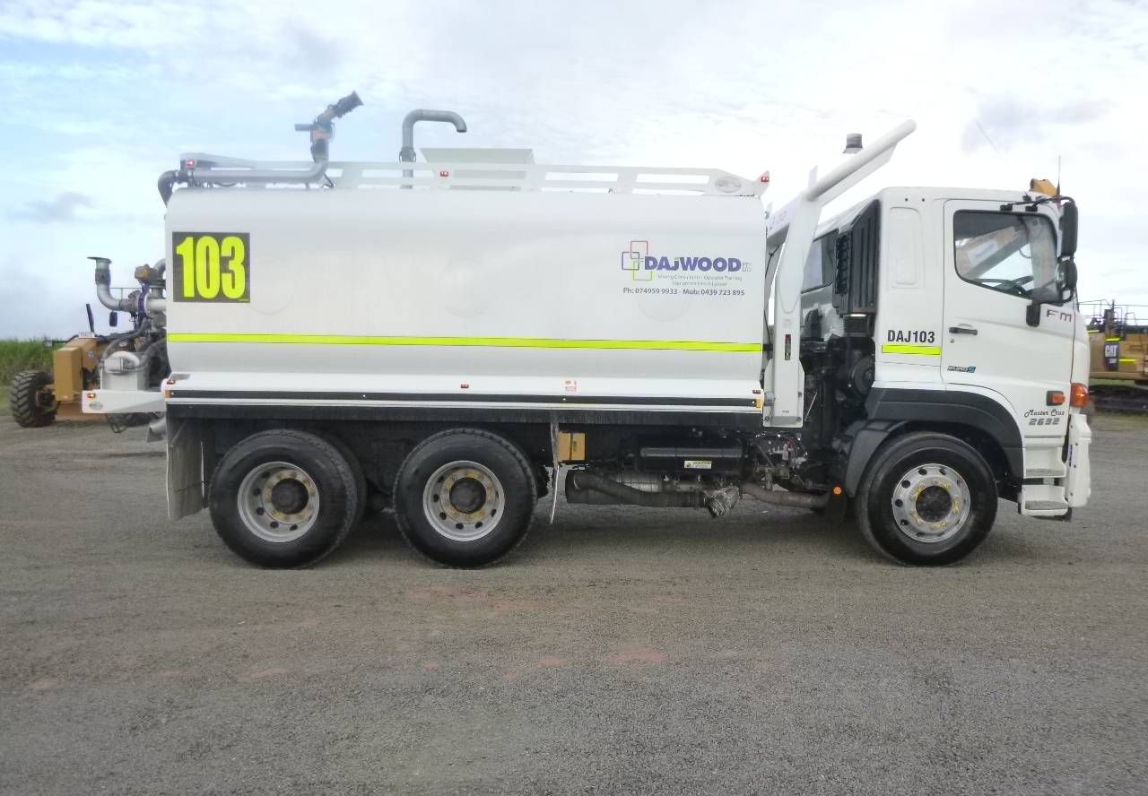 A white truck with the number 103 on the side is parked in a parking lot.